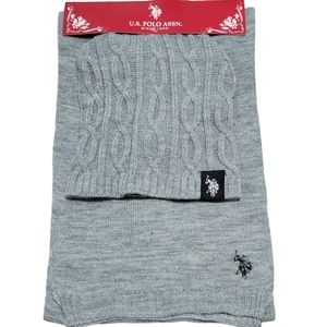 US Polo Assn. Gray Scarf‎ & Beanie Hat Set One Size